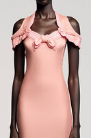 Laden Sie das Bild in den Galerie-Viewer, Kalte Schulter Meerjungfrau Rosa Hochzeitsgastkleid mit Schleife