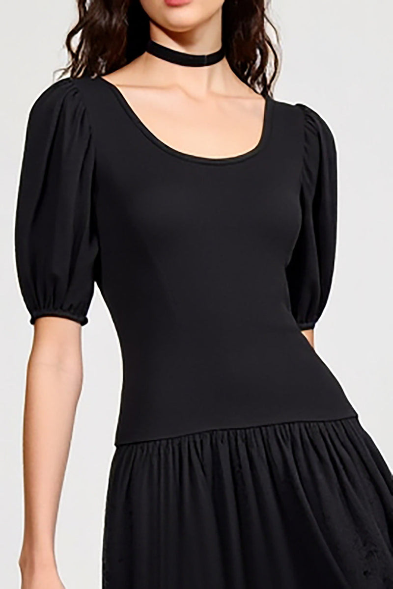 Laden Sie das Bild in den Galerie-Viewer, Schwarzes Langes A-Linie Hochzeitsgastkleid aus Spitze