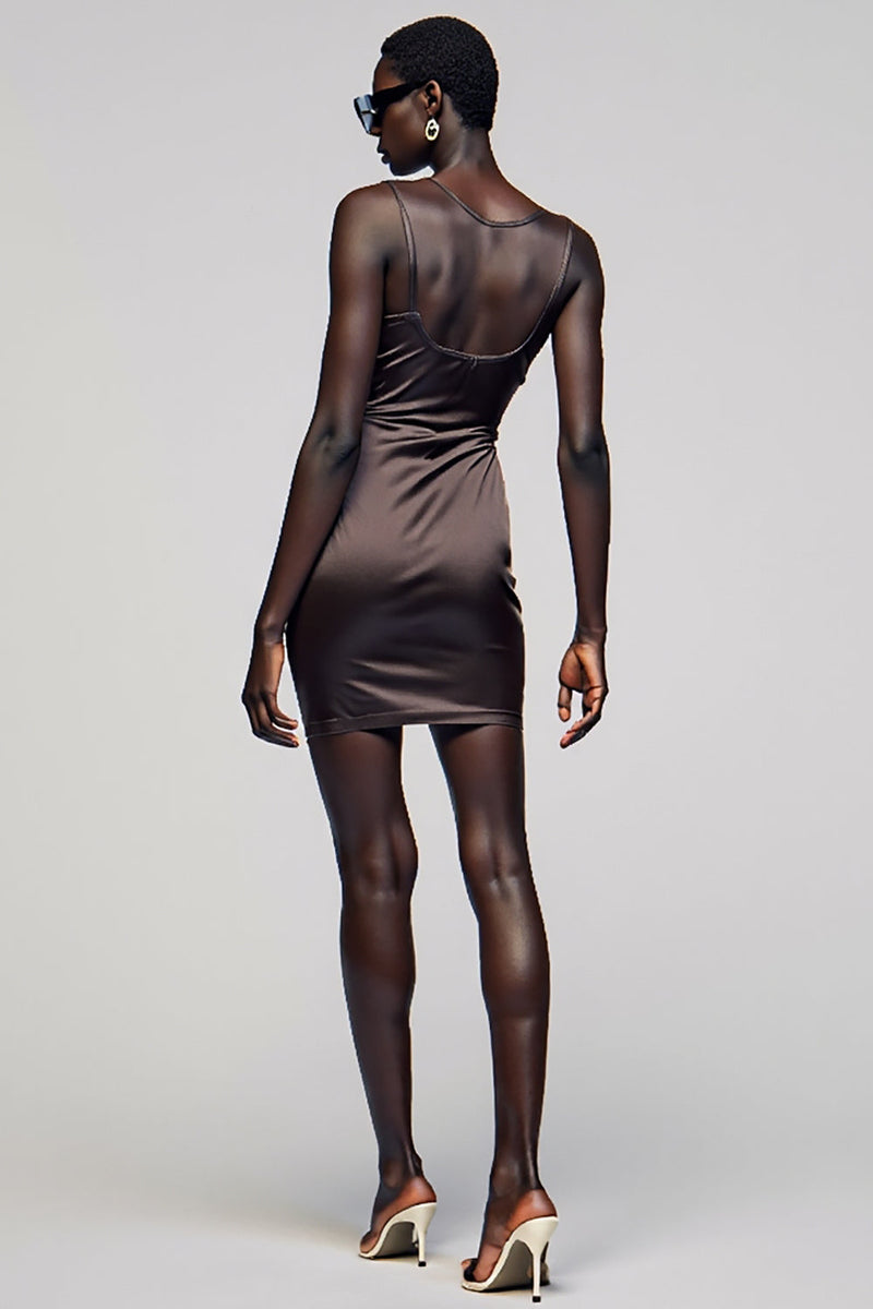 Laden Sie das Bild in den Galerie-Viewer, Kaffee Etui Rundhalsausschnitt Mini Hochzeitsgastkleid