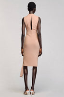 Laden Sie das Bild in den Galerie-Viewer, Meerjungfrau Rundhalsausschnitt Asymmetrisches Champagner Hochzeitsgastkleid