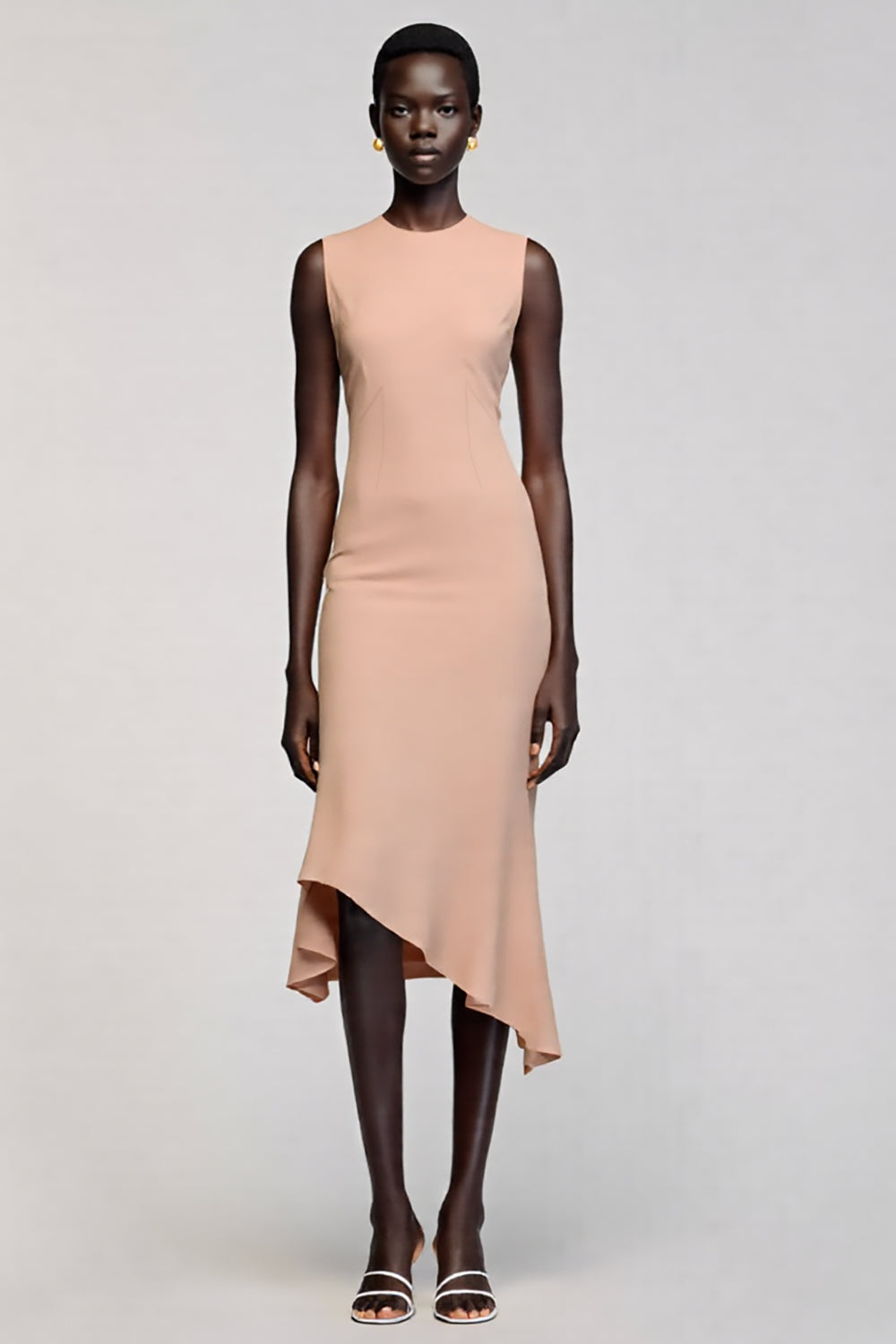 Meerjungfrau Rundhalsausschnitt Asymmetrisches Champagner Hochzeitsgastkleid