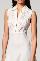 Laden Sie das Bild in den Galerie-Viewer, Weißes A-Linie Midi Kleid für Hochzeitsgäste mit Polokragen und Spitze