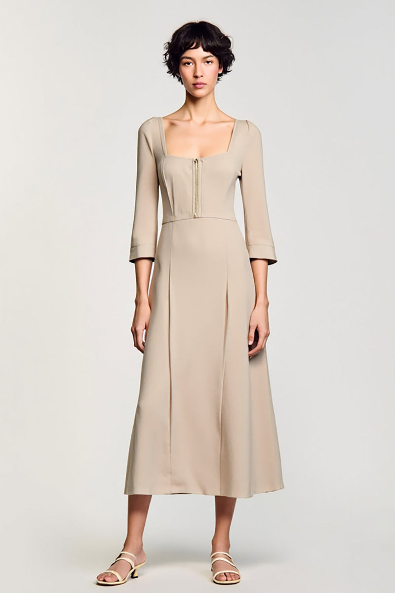 Laden Sie das Bild in den Galerie-Viewer, Aprikose A Linie Quadratischer Ausschnitt 3/4 Ärmel Hochzeitsgastkleid