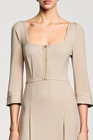 Laden Sie das Bild in den Galerie-Viewer, Aprikose A Linie Quadratischer Ausschnitt 3/4 Ärmel Hochzeitsgastkleid