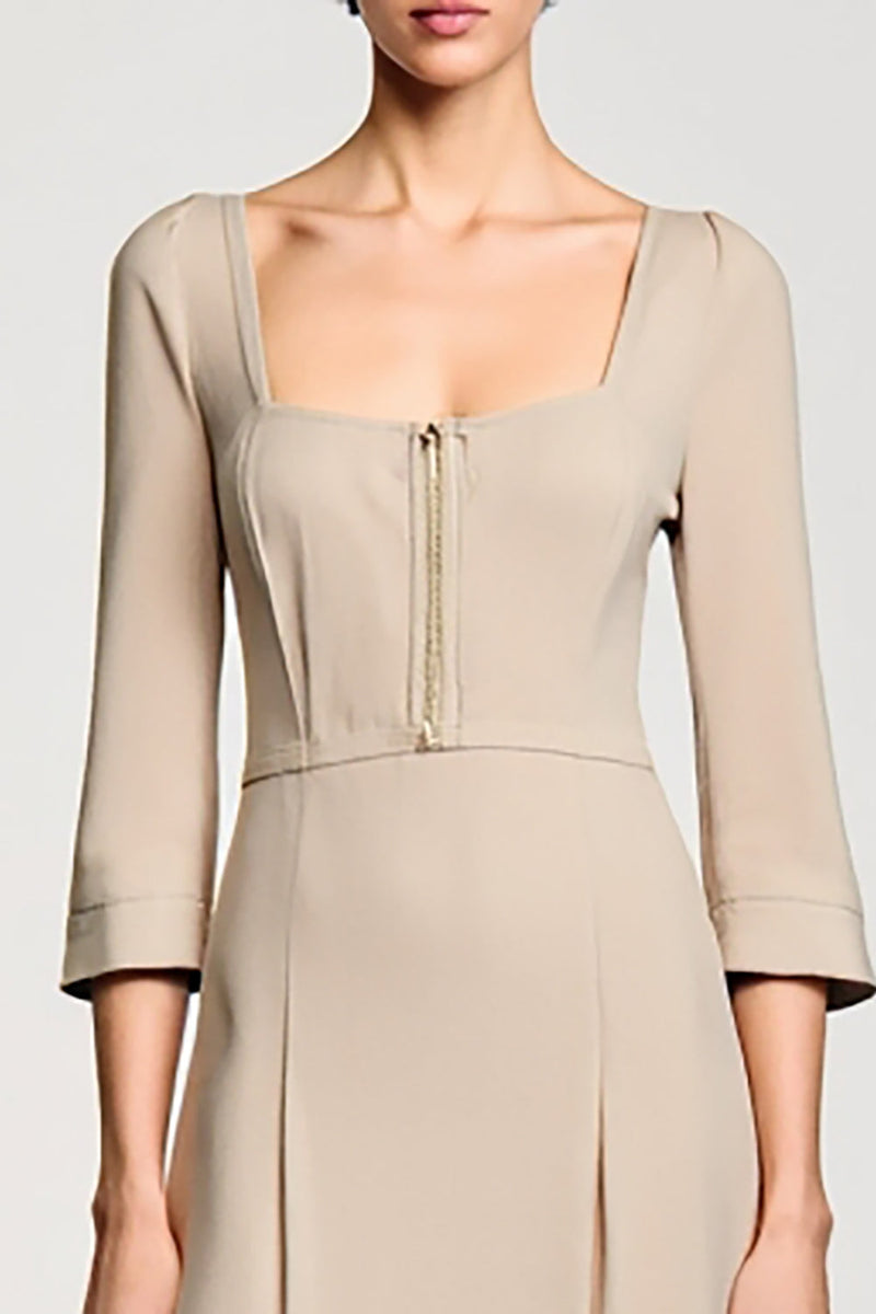 Laden Sie das Bild in den Galerie-Viewer, Aprikose A Linie Quadratischer Ausschnitt 3/4 Ärmel Hochzeitsgastkleid