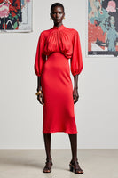 Laden Sie das Bild in den Galerie-Viewer, Rotes Etui 3/4 Ärmel Midi Hochzeitskleid