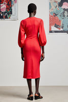 Laden Sie das Bild in den Galerie-Viewer, Rotes Etui 3/4 Ärmel Midi Hochzeitskleid