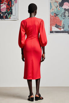 Rotes Etui 3/4 Ärmel Midi Hochzeitskleid