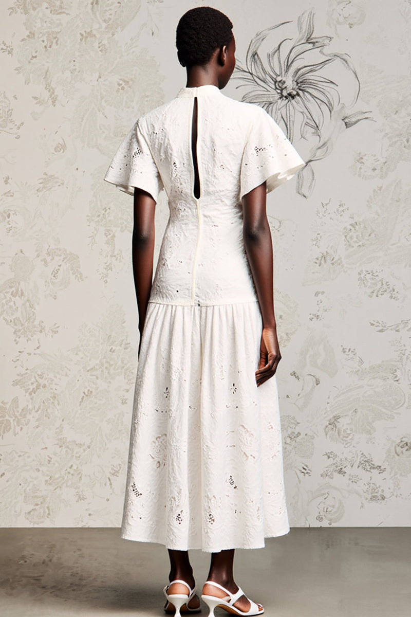 Laden Sie das Bild in den Galerie-Viewer, Weißes Spitze Kleid für Hochzeitsgäste in A-Linie