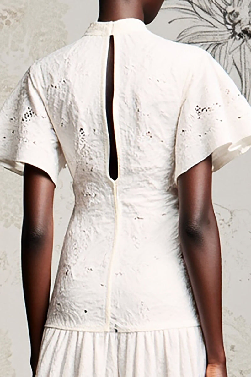 Laden Sie das Bild in den Galerie-Viewer, Weißes Spitze Kleid für Hochzeitsgäste in A-Linie