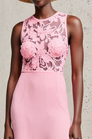 Laden Sie das Bild in den Galerie-Viewer, Rosa Rundhalsausschnitt Etui Kleid für Hochzeitsgäste mit Spitze