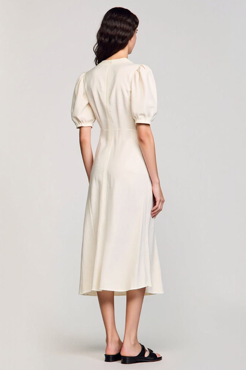 Laden Sie das Bild in den Galerie-Viewer, Aprikose Etui V-Ausschnitt Hochzeitsgastkleid mit Schlitz