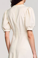 Laden Sie das Bild in den Galerie-Viewer, Aprikose Etui V-Ausschnitt Hochzeitsgastkleid mit Schlitz