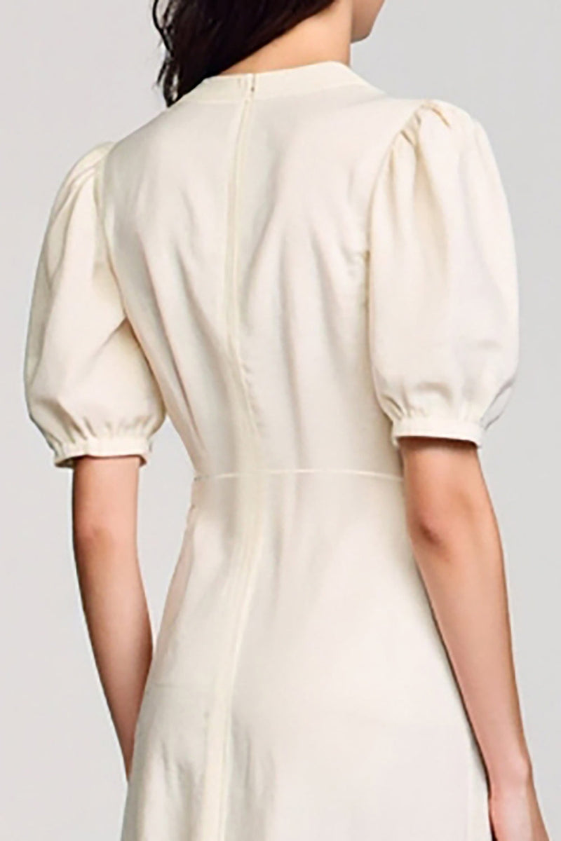 Laden Sie das Bild in den Galerie-Viewer, Aprikose Etui V-Ausschnitt Hochzeitsgastkleid mit Schlitz