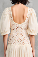 Laden Sie das Bild in den Galerie-Viewer, Spitze Aprikose A Line Midi Kleid für Hochzeitsgäste