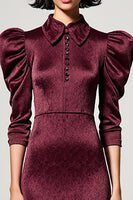 Laden Sie das Bild in den Galerie-Viewer, Dunkelrotes A-Linie Satin Hochzeitsgastkleid mit Reversausschnitt