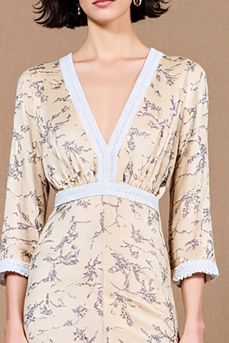 Laden Sie das Bild in den Galerie-Viewer, Druck Aprikose Etui Midi Hochzeitskleid für Gäste