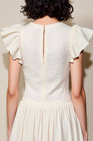 Laden Sie das Bild in den Galerie-Viewer, Weißes Kleid für Hochzeitsgäste mit V-Ausschnitt und Rüschenärmeln in A-Linie