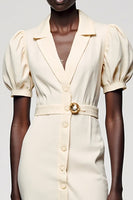 Laden Sie das Bild in den Galerie-Viewer, Elfenbein Kleid für Hochzeitsgäste mit V-Ausschnitt