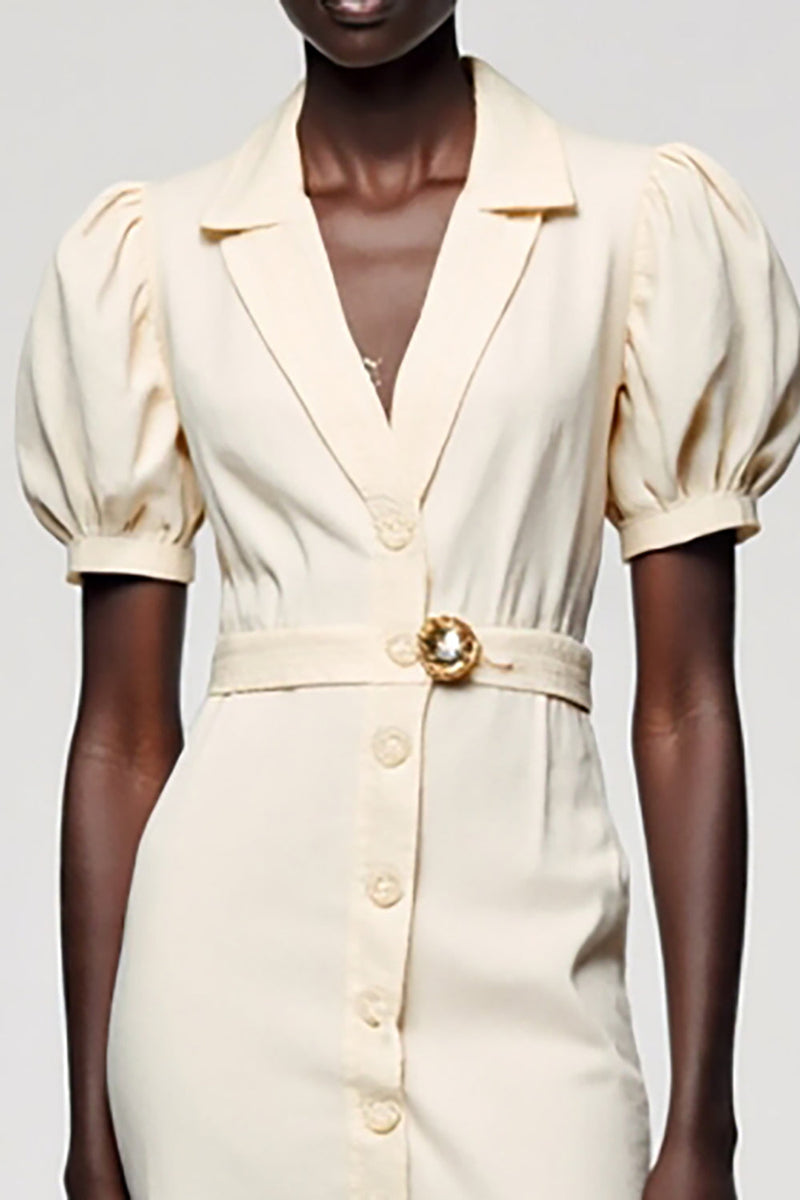 Laden Sie das Bild in den Galerie-Viewer, Elfenbein Kleid für Hochzeitsgäste mit V-Ausschnitt