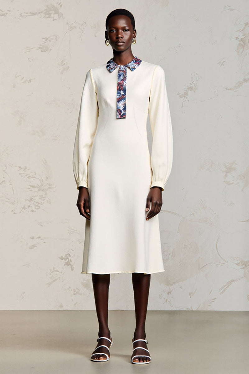 Laden Sie das Bild in den Galerie-Viewer, Elfenbein A-Linie Langarm Kleid für Hochzeitsgäste