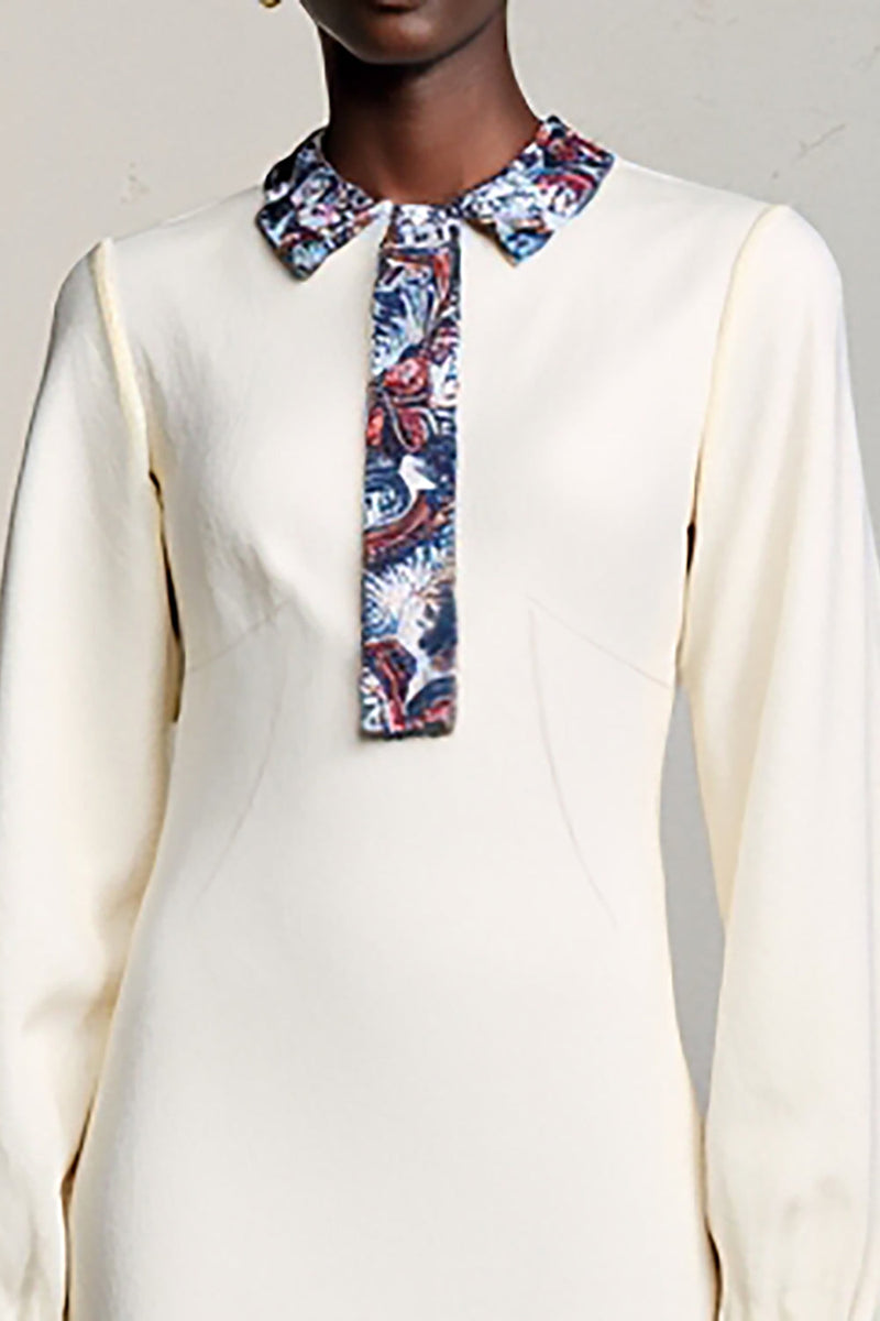 Laden Sie das Bild in den Galerie-Viewer, Elfenbein A-Linie Langarm Kleid für Hochzeitsgäste