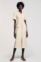 Laden Sie das Bild in den Galerie-Viewer, Aprikose Etui Teelänge Hochzeitsgastkleid