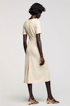 Aprikose Etui Teelänge Hochzeitsgastkleid