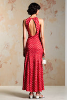 Laden Sie das Bild in den Galerie-Viewer, Rotes Ärmelloses Polka Dot Kleid