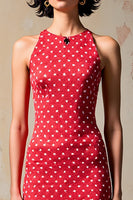 Laden Sie das Bild in den Galerie-Viewer, Rotes Ärmelloses Polka Dot Kleid