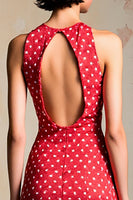 Laden Sie das Bild in den Galerie-Viewer, Rotes Ärmelloses Polka Dot Kleid