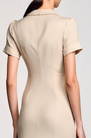 Laden Sie das Bild in den Galerie-Viewer, Aprikose Gekerbtes Revers Etui Hochzeitsgastkleid mit Schleife