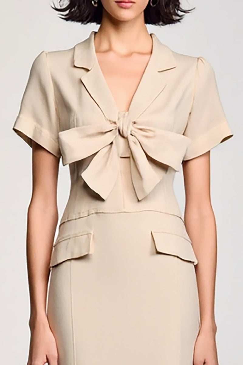 Laden Sie das Bild in den Galerie-Viewer, Aprikose Gekerbtes Revers Etui Hochzeitsgastkleid mit Schleife