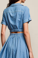 Laden Sie das Bild in den Galerie-Viewer, Blaues Gekerbtes Revers A Linie Cut Out Hochzeitsgastkleid