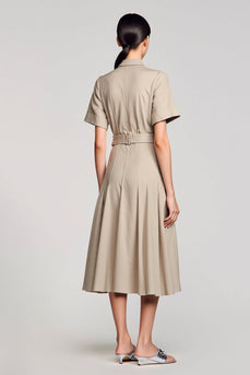 Graues A Linie Cut-Out Hochzeitsgastkleid mit Gürtel