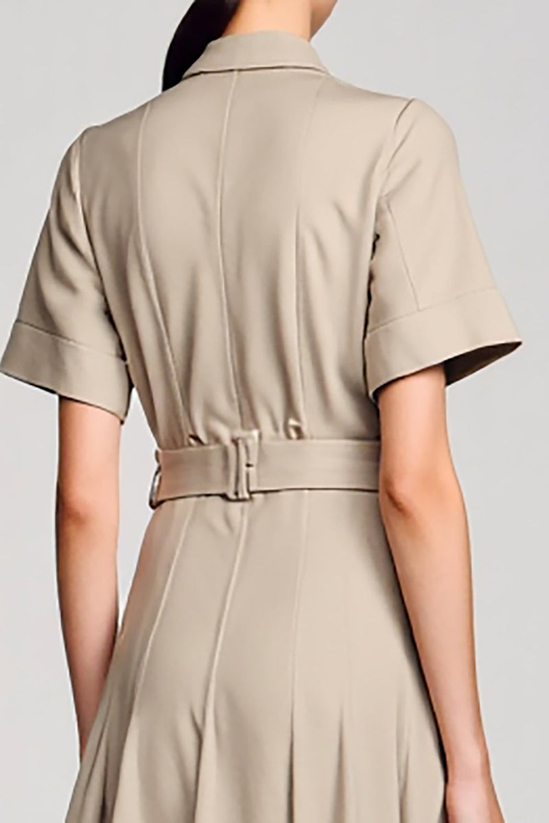 Laden Sie das Bild in den Galerie-Viewer, Graues A Linie Cut-Out Hochzeitsgastkleid mit Gürtel