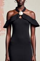 Laden Sie das Bild in den Galerie-Viewer, Schwarzes Etui Langes Hochzeitsgastkleid