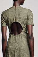 Laden Sie das Bild in den Galerie-Viewer, Olive A-Linie Kleid für Hochzeitsgäste mit Rundhals