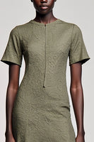 Laden Sie das Bild in den Galerie-Viewer, Olive A-Linie Kleid für Hochzeitsgäste mit Rundhals