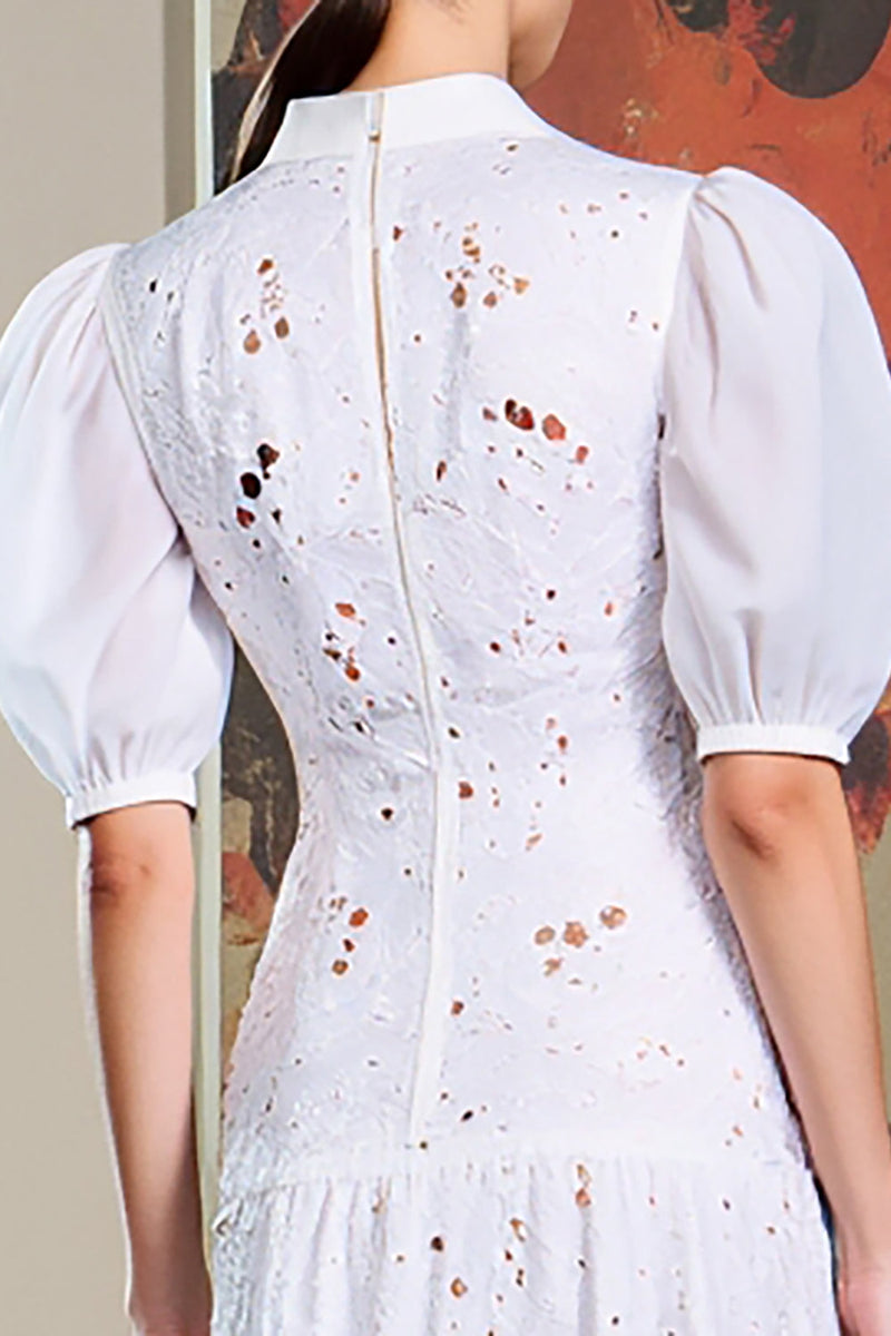 Laden Sie das Bild in den Galerie-Viewer, Weißes A-Linie Bedrucktes Hochzeitsgastkleid