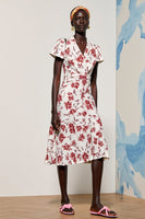 Laden Sie das Bild in den Galerie-Viewer, Rosa Geblümtes Midikleid für Hochzeitsgäste mit V-Ausschnitt