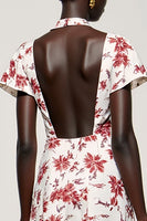 Laden Sie das Bild in den Galerie-Viewer, Rosa Geblümtes Midikleid für Hochzeitsgäste mit V-Ausschnitt