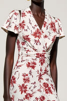 Laden Sie das Bild in den Galerie-Viewer, Rosa Geblümtes Midikleid für Hochzeitsgäste mit V-Ausschnitt