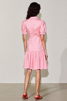 Rosa A-Linie Kurzes Hochzeitsgastkleid mit V-Ausschnitt