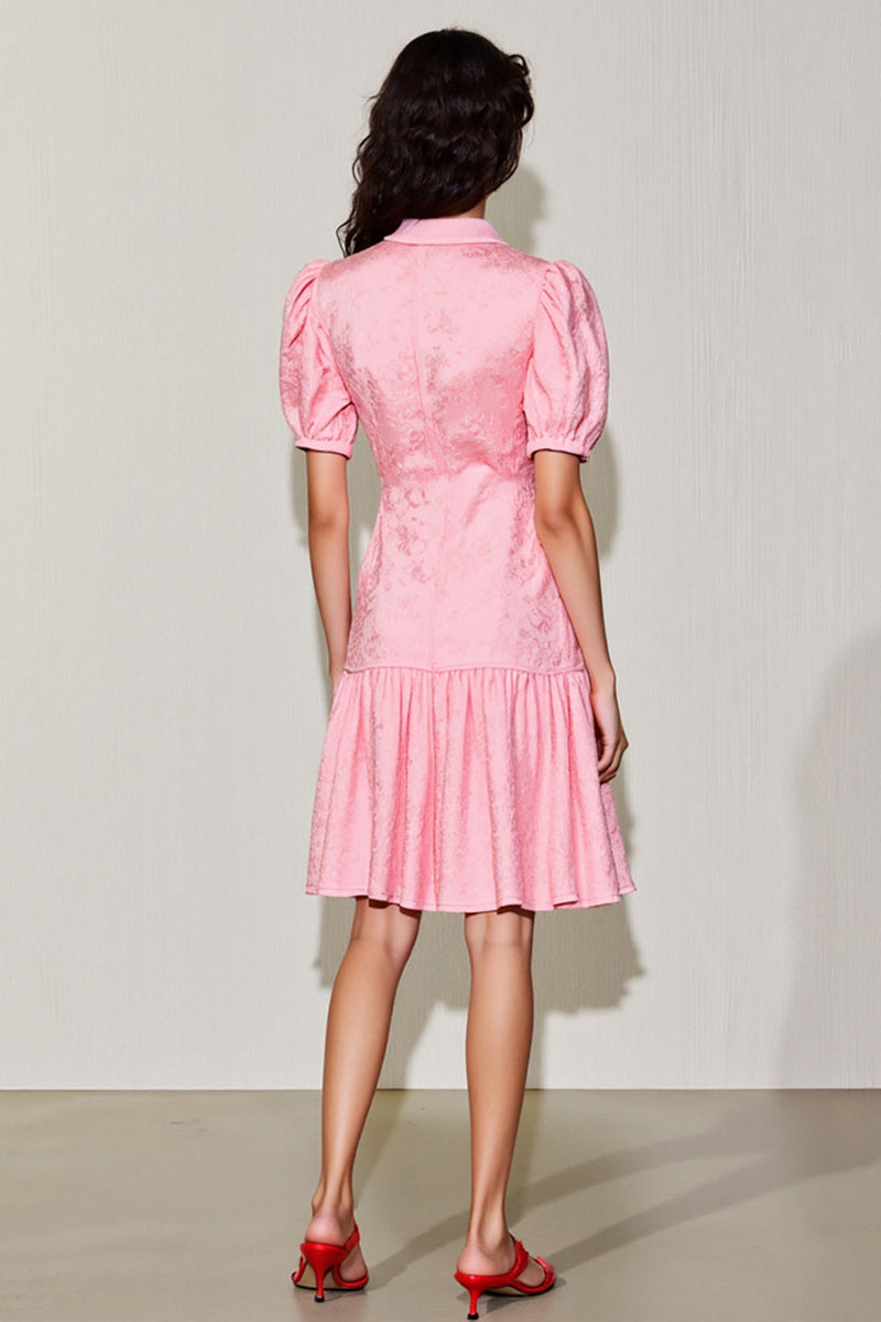 Laden Sie das Bild in den Galerie-Viewer, Rosa A-Linie Kurzes Hochzeitsgastkleid mit V-Ausschnitt