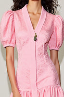 Laden Sie das Bild in den Galerie-Viewer, Rosa A-Linie Kurzes Hochzeitsgastkleid mit V-Ausschnitt