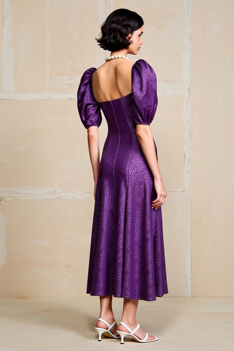 Laden Sie das Bild in den Galerie-Viewer, Lila A Linie Kurzärmeliges Hochzeitsgastkleid