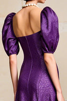 Laden Sie das Bild in den Galerie-Viewer, Lila A Linie Kurzärmeliges Hochzeitsgastkleid