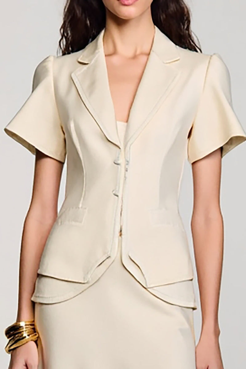 Laden Sie das Bild in den Galerie-Viewer, Aprikose Gekerbtes Revers A-Linie Hochzeitsgastkleid