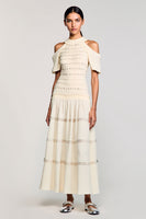 Laden Sie das Bild in den Galerie-Viewer, Aprikose Kalte Schulter A Linie Hochzeitsgastkleid